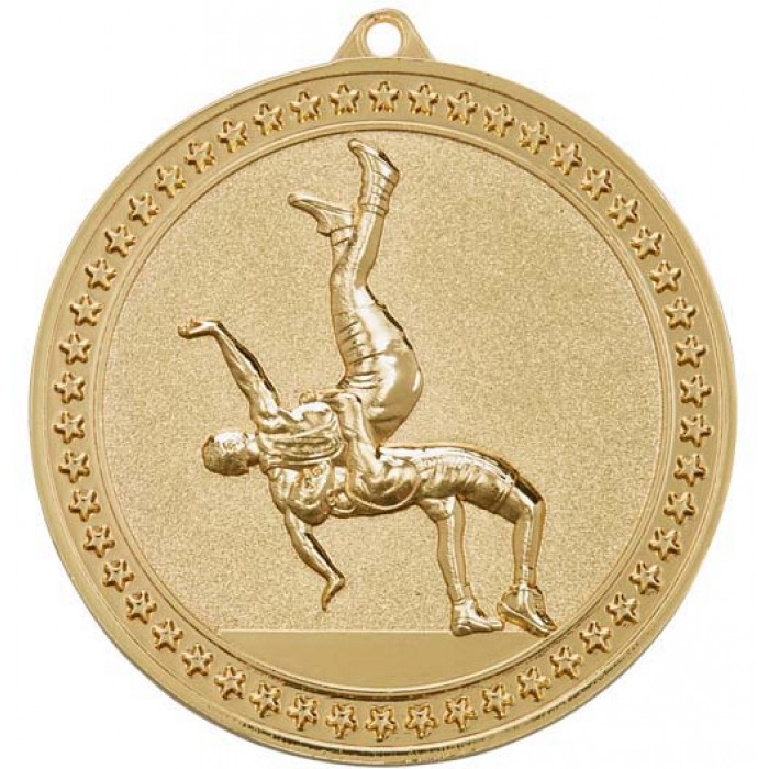 70MM X 6MM THICK GOLD WRESTLING MEDAL